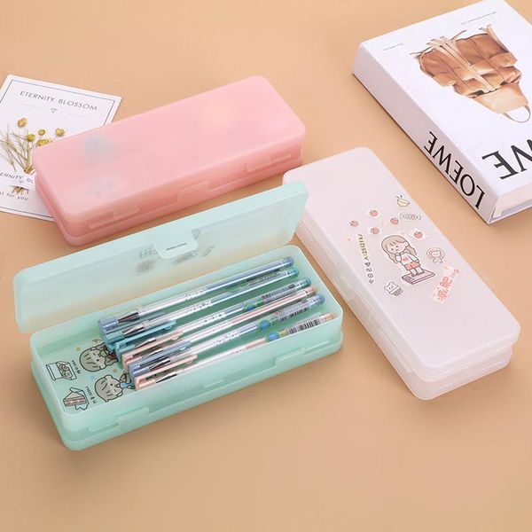 

pencil cases transparent frosting large capacity case kawaii double-deck plastic pencilcase school pen supplies pencils pouch