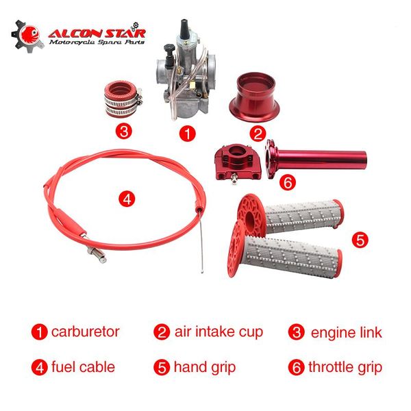 

alconstar- 21 24 26 28 30 32 34mm motorcycle pwk carburetor with handle grips air intake cup throttle for scooter atv utv fuel system
