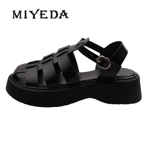 

sandals miyeda women's breathable cross-tied platform buckle female sandal non-slip soft fashion ankle strap summer flats, Black