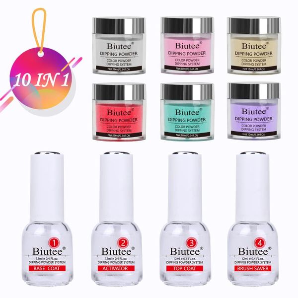 

nail art kits biutee 0.4oz/15ml coat 10pcs/kit dipping powder kit set system dust natural dry decorations