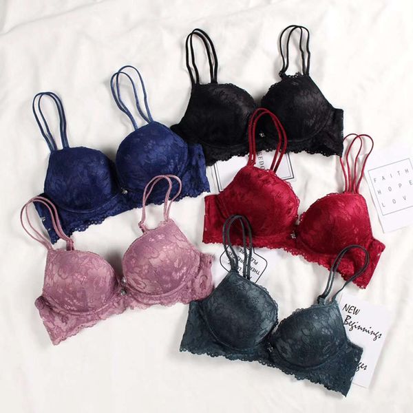 

lace small chest gathered underwear, thin and thick bottom adjustable comfortable women's bra suit, Red;black