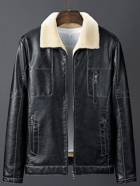 

men teddy lined zipper pu leather jacket without tee n8h2#, Black;brown