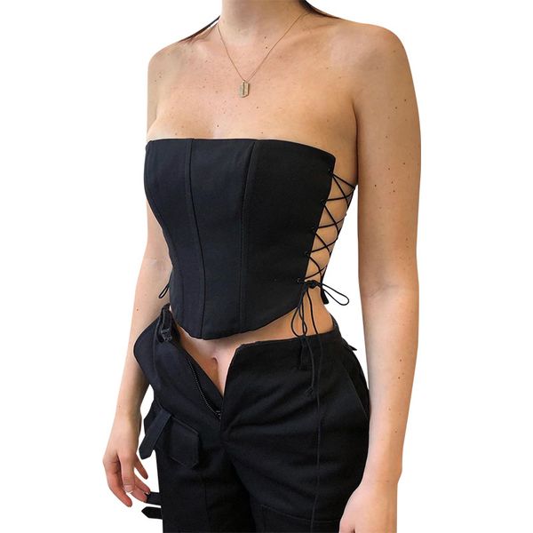 

bandage corset crop harajuku y2k bla summer spring women off shoulder tied 2021 fashion clothes clubwearby a, Black;white