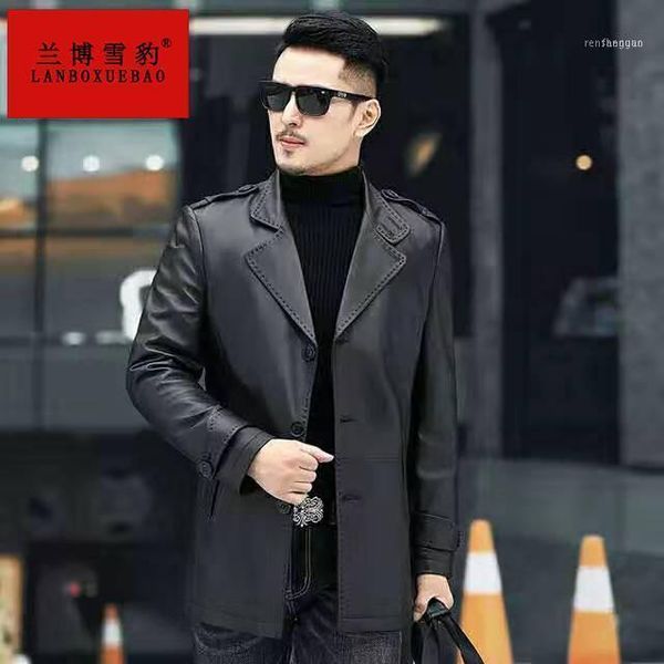 

men's leather & faux suit haining jacket mid length sheep skin suit1, Black