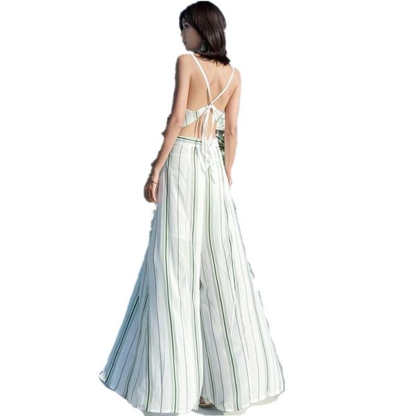 

women's jumpsuits & rompers 2021 women fashion striped jumpsuit summer full length playsuit high waist casual female elegant swim beach, Black;white