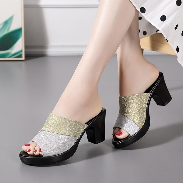 

logoneone women's slippers sandals 2021 summer female shoes fashion .5cm high heels slides casual, Black