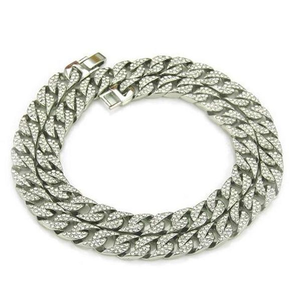 

hip hop miami cuban chain necklaces iced out paved rhinestones cz bling rapper necklace for men jewelry drop 20-75cm chains, Silver