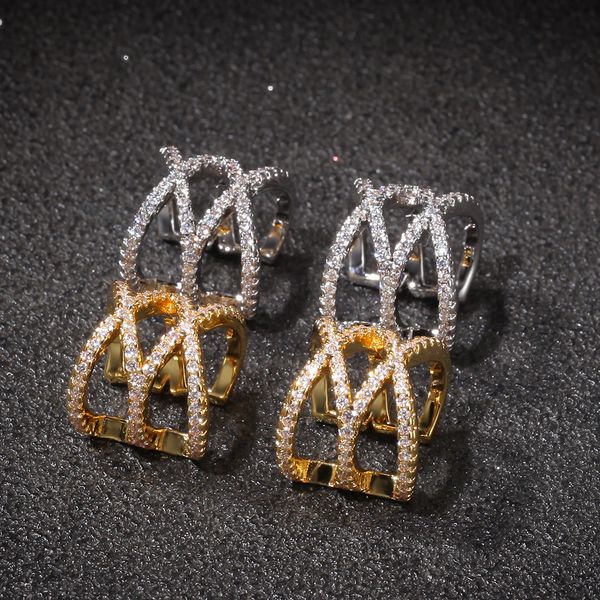 Золотые серьги-каффы Iced Out, модные серебряные женские серьги-зажимы в стиле хип-хоп, Jewelry261V