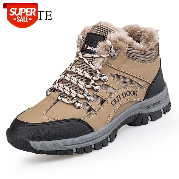 

winter warm plush snow boots waterproof leather men boots outdoor rubber lace-up ankle boots men sneakers size39-46 #9r6o