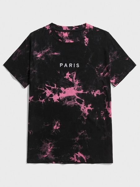 

romwe guys letter tie dye tee v82t#, White;black