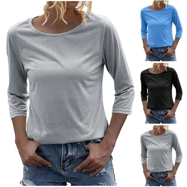 

women's blouses & shirts female casual blouse women fashion round neck 3/4 sleeve shirt solid basic big size ropa de mujer camisetas, White