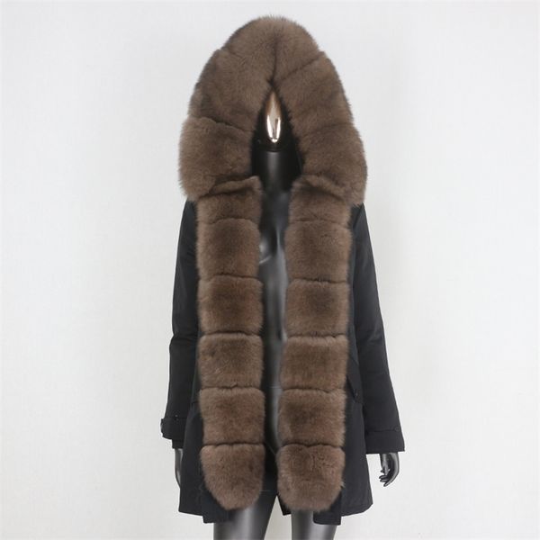 

bluenessfair waterproof long parka real fur coat natural fur collar hood outerwear winter jacket women warm streetwear 211019, Black