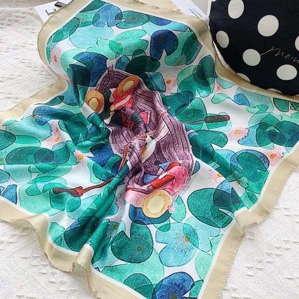 

scarves 2021 silk scarf women neck hair foulard square small headband fashion print neckerchief 53cm bandana shawls and wraps, Blue;gray