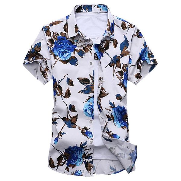 

fashion men floral print dress shirts long sleeve trend cotton male summer hawaii beach shirt camisetas masculina men's casual, White;black