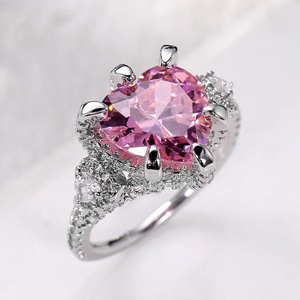

wedding rings huitan romantic pink heart cz engagement temperament sweet women accessories fashion jewelry drop, Slivery;golden