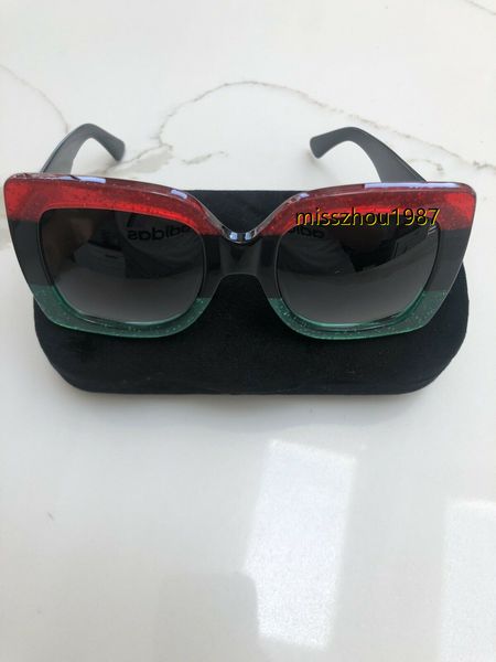 2022 Übergroße Sonnenbrille 0083S Schwarz mit violetten Verlaufsgläsern, dreifarbig, glitzernd, Schwarz, Rot, Grün, 54 mm
