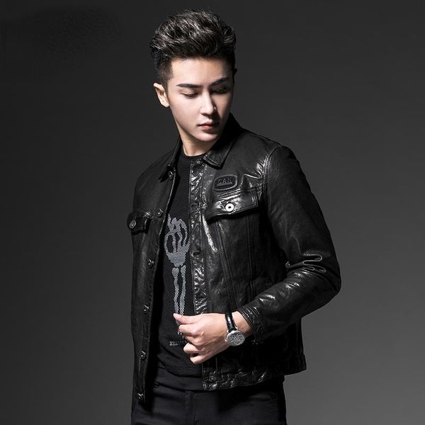 

men's leather & faux 2021 autumn 100% genuine sheepskin coat male spring fashion black short real jackets clothing abrigo hombre gmm640