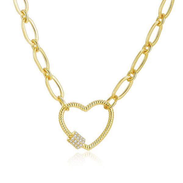 

pendant necklaces trend jewelry for women 2021 hanging heart necklace spiral fastener screw clasp carabiner lock big link chain, Silver