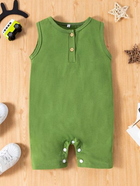 

baby quarter button tank romper she, Blue