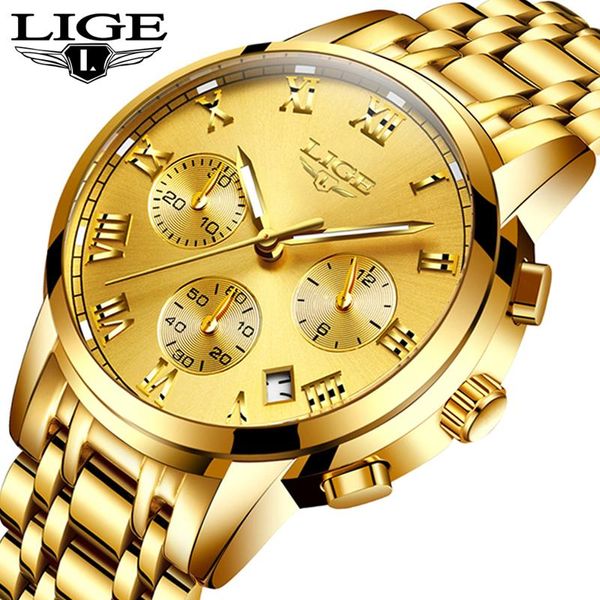 

wristwatches reloj hombre lige all gold watches mens 2021 luxury fashion quartz wristwatch analog chronograph men watch waterproof clock+box, Slivery;brown
