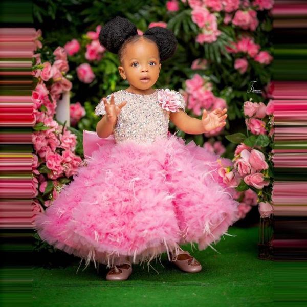 

cute puffy flower girl dresses sequins short sleeves tulle ruffles big bow back kids pageant gowns girl's, Red;yellow