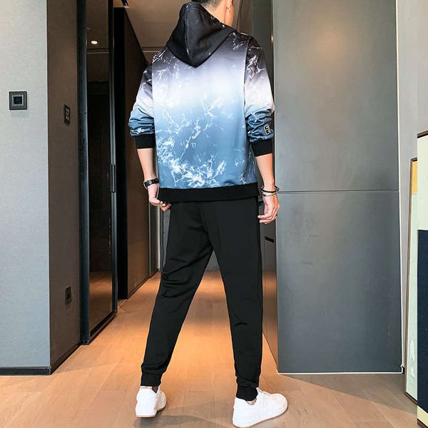 

tracksuits spring sweater men's and autumn youth hooded sports suit, Gray