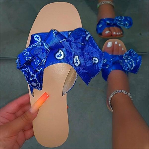 

women slippers 2021 home knot summer print flat fashion woman slides big size 43 ladies comfort footwear indoor female shoes, Black