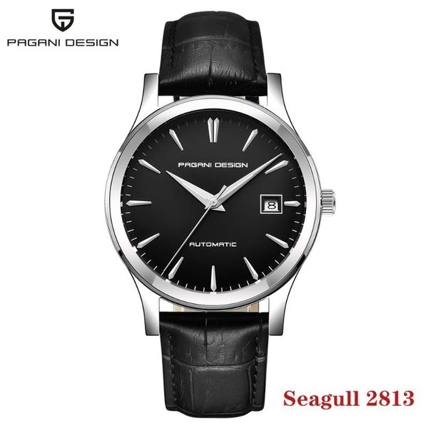 

wristwatches 2021 pagani design men's automatic mechanical watch seagull 2813 leather sports stainless steel waterproof reloj hombre, Slivery;brown
