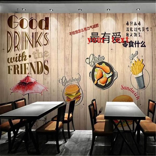 

wallpapers fried chicken beer burger fast food restaurant wooden board background industrial decor mural wallpaper snack bar wall paper 3d