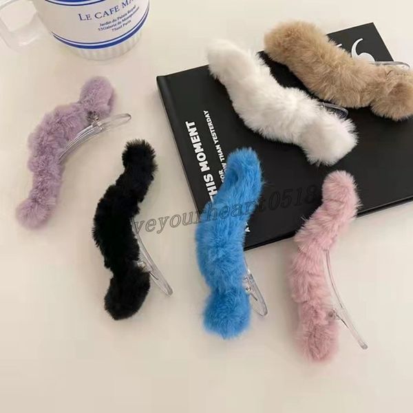 

sweet plush hair clip for girls autumn winter headwear duckbill-clips large hairpins vintage hair accessories alloy hair clips, Golden;silver