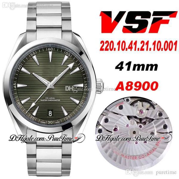 VSF Aqua Terra 150m Mestre Cal A8900 Relógio masculino automático de 41 mm de textura verde Marcadores brancos Pulseira de aço inoxidável 220.12.41.21.10.001 Super edição PureTime 19A