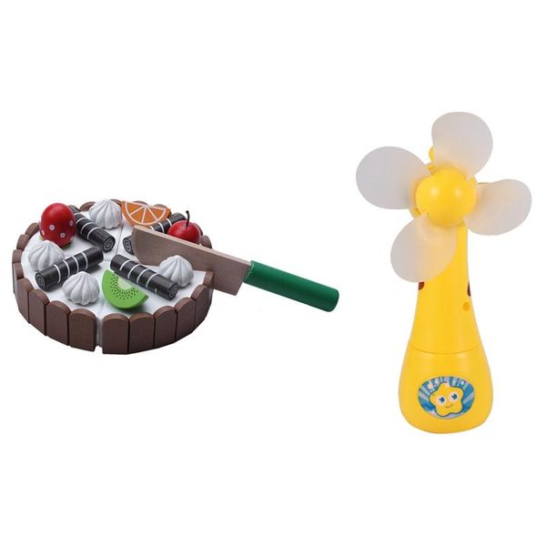 

mini fan cartoon giraffes handheld desk humidification kid toy yellow & wooden baby toys pretend play cutting cake electric fans