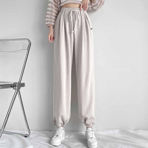 

women's pants & capris super fire loose casual waffle guard 2021 autumn fashion high waist girdle wide leg sports, Black;white