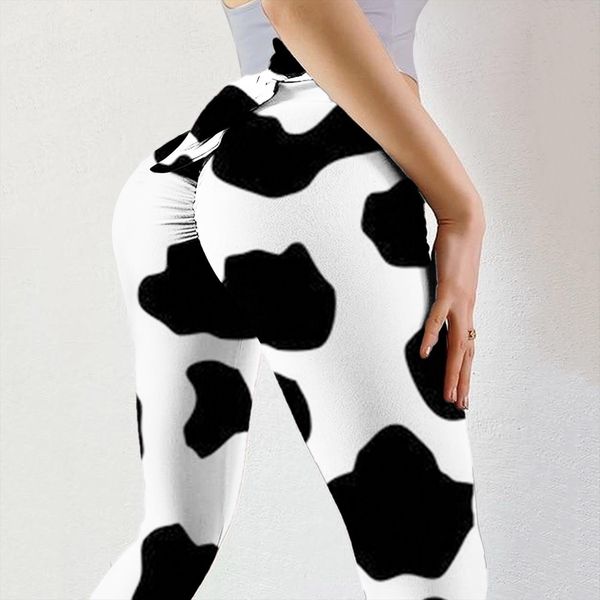 

cow printing womens legging high waist push up stretch athletic fitness seamless sports pants, Black