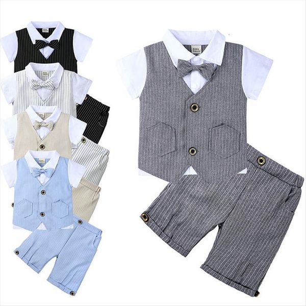 

baby boys gentleman clothes wedding party birthday costume kids boy shorts sets 2pcs outfit summer suit, Black