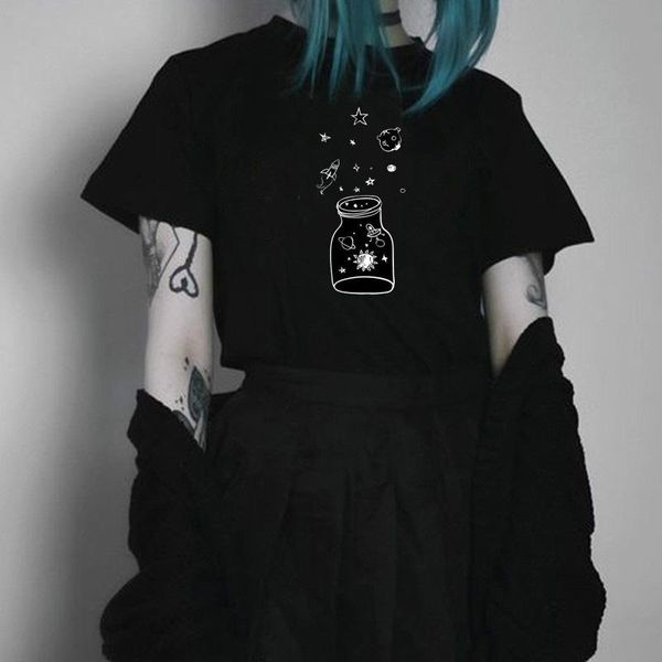 

women's t-shirt the bottle spaceship space star graphic tee 90s fashion tumblr cool grunge harajuku hipster casual funny top, White