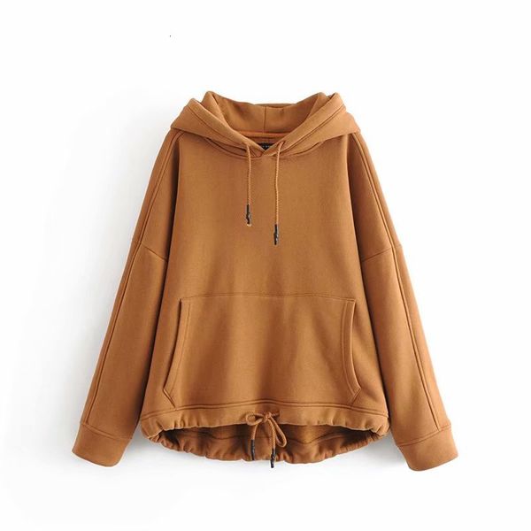 

women's knits & tees women casual solid za pullover winter thick hoodies female fashion hooded drawstring classic style oversize o, White
