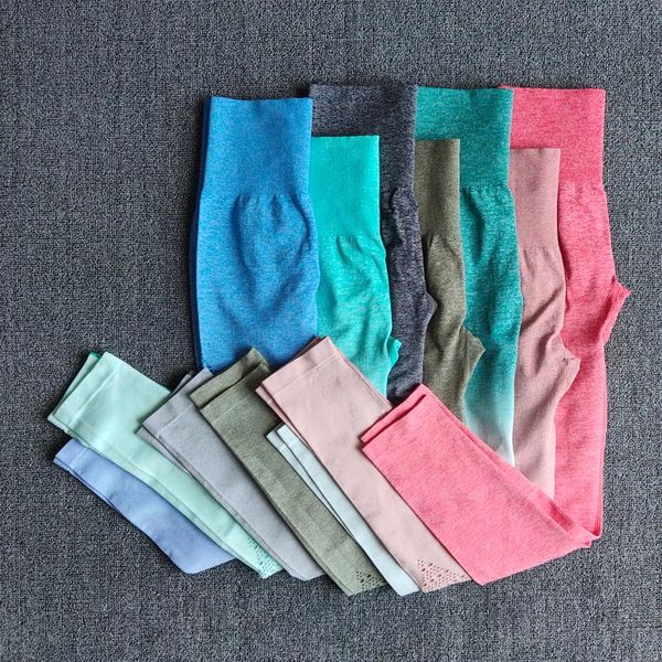 

yoga outfit high waist woman fitness pants ombre seamless leggings push up gym sport slim stretch running tights