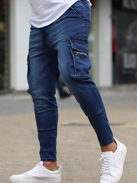 

men jeans hip hop skinny pencil pants slim fashion biker denim male street casual party multi-pocket cowboy pants man 2021, Black