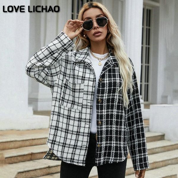 

women's jackets plaid shirt cardigan checked coats casual women black white blouse patchwork long sleeve loose autumn outerwear overcoa, Black;brown