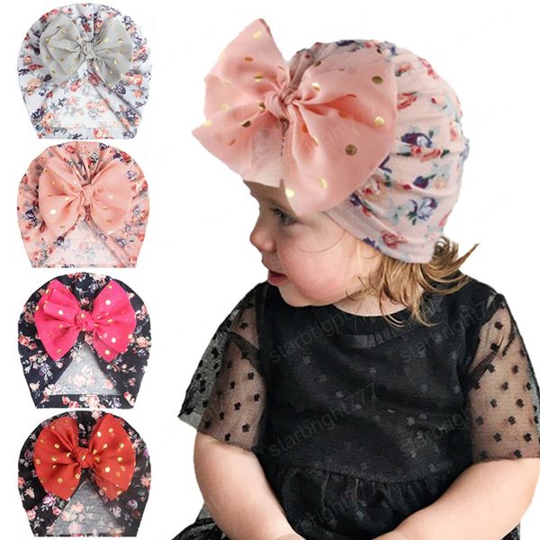 Moda Bebek Bebek Florals Şapka Noktalar Ilmek Şapkalar Kap Çocuk Toddler Çocuk Kasketleri Türban Şapkalar Çocuk Aksesuarları 4 Renkler