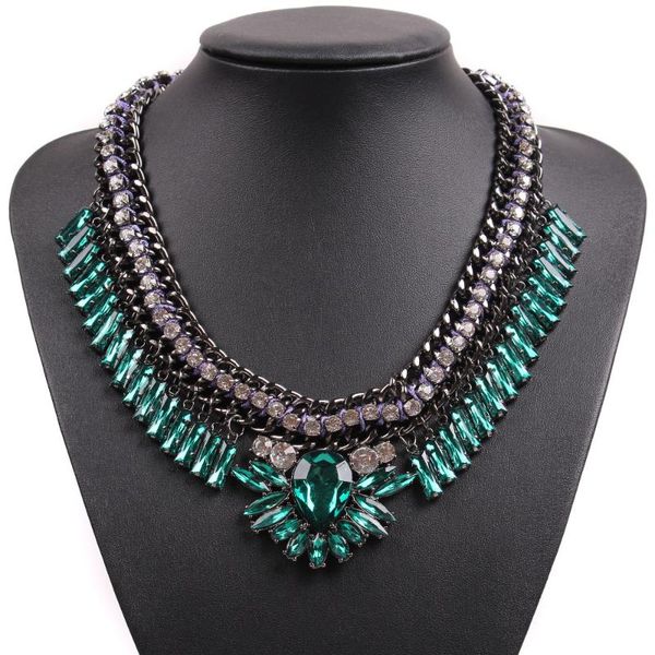

pendant necklaces 2021 arrival fashion design black chain bib chunky statement crystal necklace for women christmas jewelry, Silver