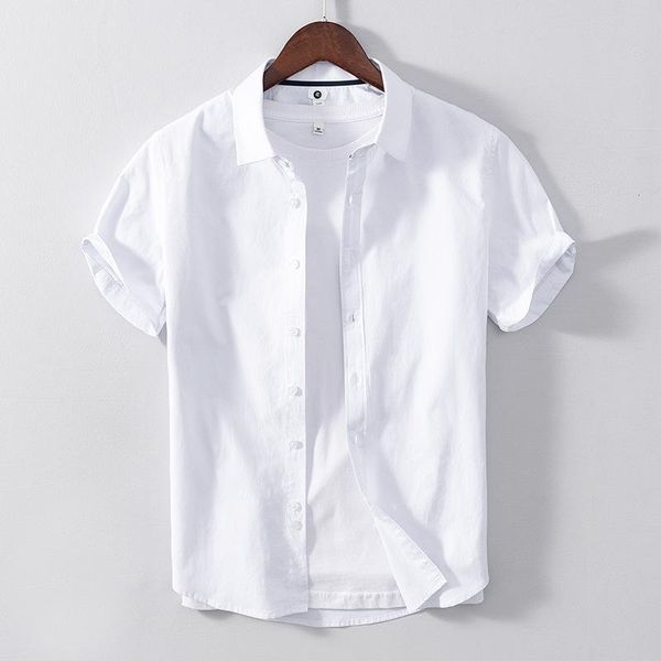 

men's casual shirts 100% cotton solid color pure white comfortable loose short sleeve clothing formal business office, White;black