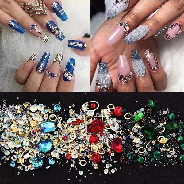 

nail art decorations 1 box mixed colorful rhinestones nails 3d jewelry crystal stones for parts diy design manicure charms, Silver;gold