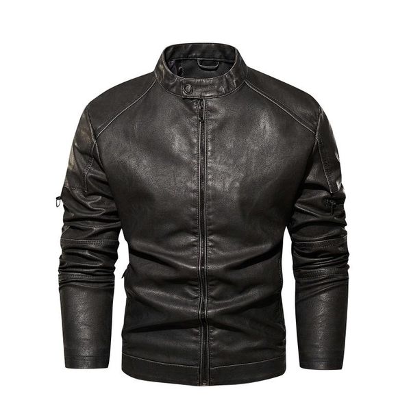 

men's jackets autumn&winter solid color leather jacket long sleeved stand-up collar men clothing coat jaqueta masculina, Black;brown