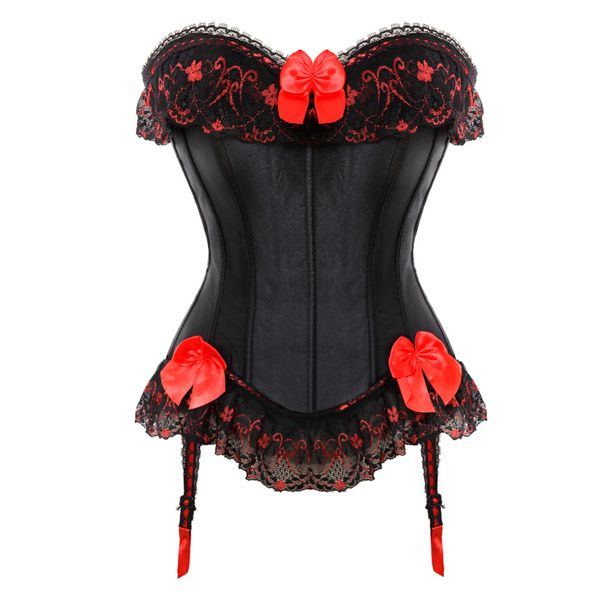 

Carnival sexy Corset and Bustier Clubwear black Satin red Bowknot Lace up Boned Waist Cincher hot Lingerie Plus size -6XL, 079