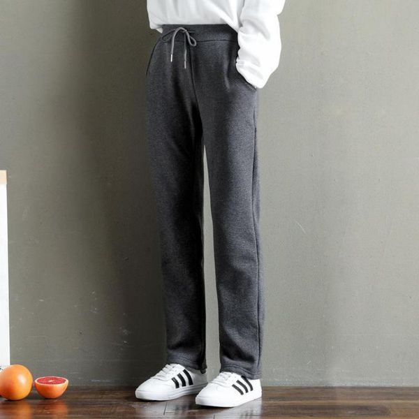 

winter warm fleece sweatpants women elastic waist drawstring running joggers loose sports pants straight baggy workout trousers women's, Black;white