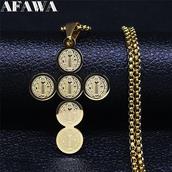 

pendant necklaces 2021 christian cross jesus stainless steel gold color statement necklace for women/men jewelry colier homme nxh37s02, Silver