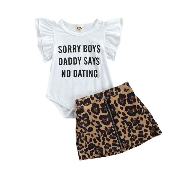 

toddler born baby girls clothes set funny letter romper leopard skirts outfits costumes clothing sets, White