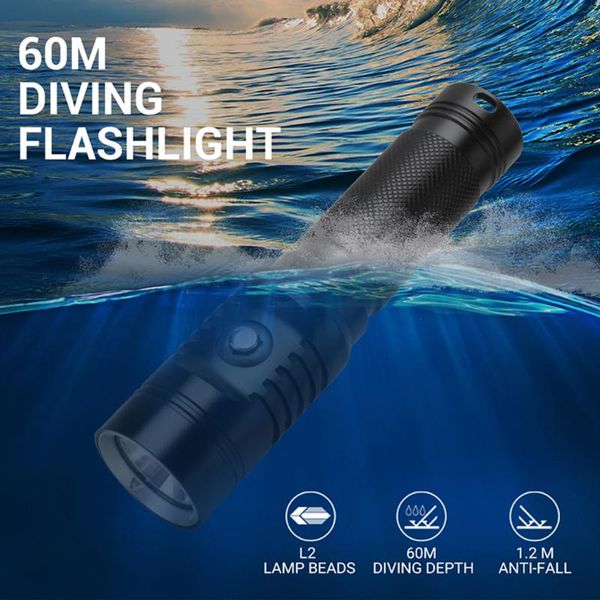 

pool & accessories diving underwater rechargeable torch 60m waterproof led scuba dive touch lamp for outdoor water sports